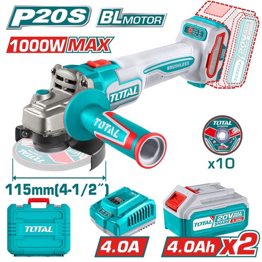 [FH38833] Amoladora a Baterias 20V 115MM (1000W Max) Bl - 2BAT/CAR - TAGLI271532 - Total