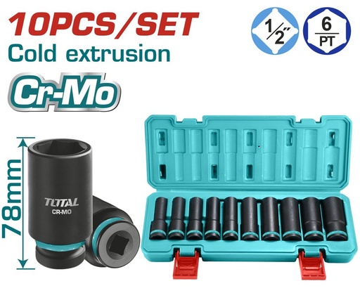 [FH38854] Juego de Llaves Tubo de Impacto 1/2PULG 78MM (10 Pzs) - Total
