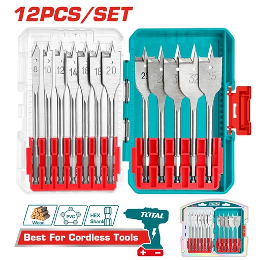 [FH38856] Juego de Mechas Planas (12 Pzs) (para Taladro en Madera) - Total