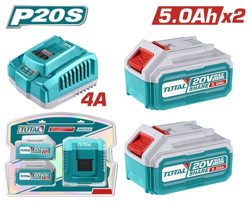 [FH38861] Bateria 5AH (2 Pzs) y Cargador 2 Puertos 20V4A - Total