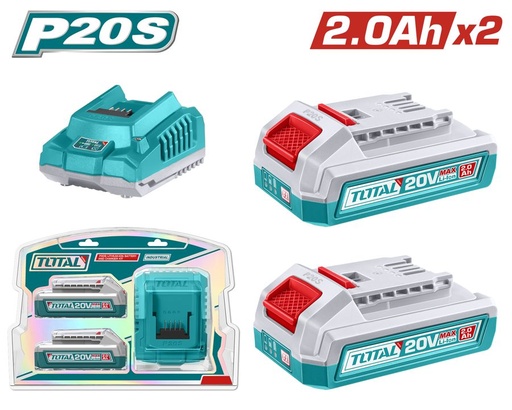 [FH38879] Batería 20V2AH (2 Pzs) y Cargador 20V2A -TFBCPK2212 - Total