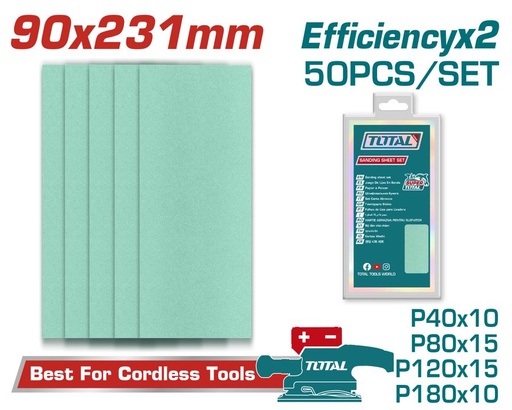 [FH38904] Hoja de Lija P/ Lijadora Orbital Rectangular (de Acabado) 90X231MM (50 Pzs) - Total