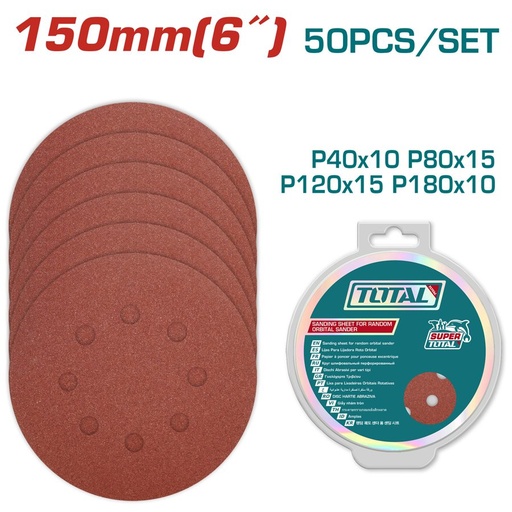 [FH38906] Hojas de Lija P/ Lijadora Rotorbital 150MM (50 Pzs) - Total
