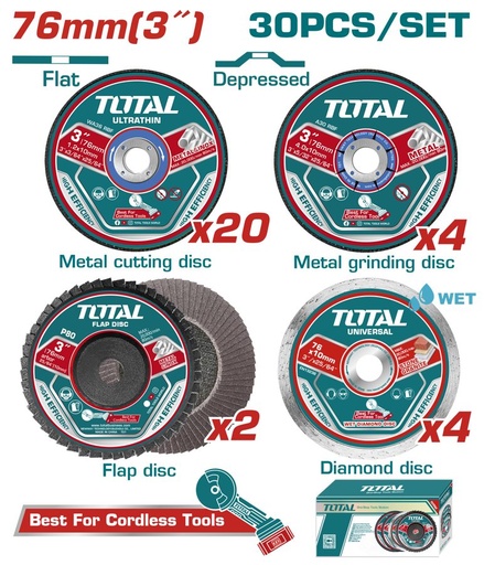 [FH38908] Juego de Discos 76MM para Mini Amoladora 20V - Total