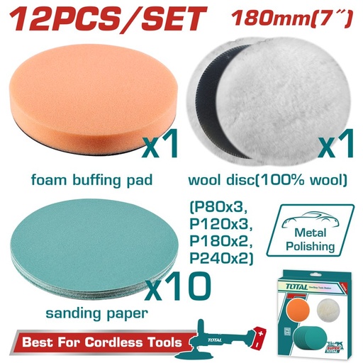 [FH38909] Juego de Esponja y Boina Felpa P/pulidora 180MM - Total