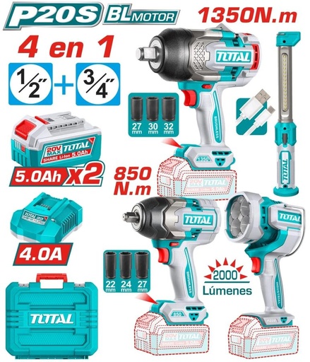 [FH38910] Kit de Llaves de Impacto 850NM y 1350NM y Lampara a Bateria 20V (promo) - TOSLI250782 - Total