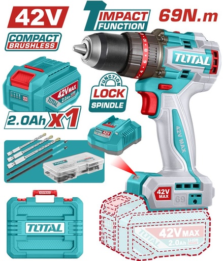 [FH38927] Taladro Percutor a Batería 42V 69NM Bl - Bat/car - TIDLI426981 - Total