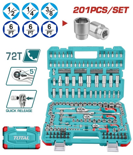 [FH38959] Juego de Llaves y Tubos 1/4, 1/2 y 3/8 Pulg. (201 Pzs) - Total
