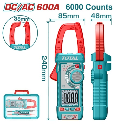 [FH38965] Pinza Amperimetrica Ac/dc 600A (6000 Cuentas) - Total