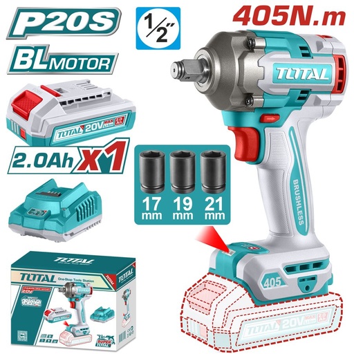 [FH38998] Llave de Impacto a Bateria 20V 405NM Bl - Bat/car - TIWLI20455 - Total