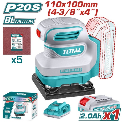 [FH39016] Lijadora Orbital Cuadrada 110X100MM a Bateria 20V Bl - Bat/car - TSHSLI20241 - Total
