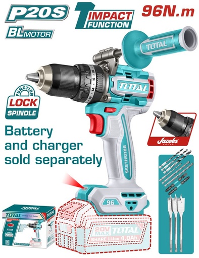 [FH39018] Taladro de Impacto (percutor) a Bateria 20V 96NM Bl C/ Mango - sin Bat - TIDLI209685 - Total
