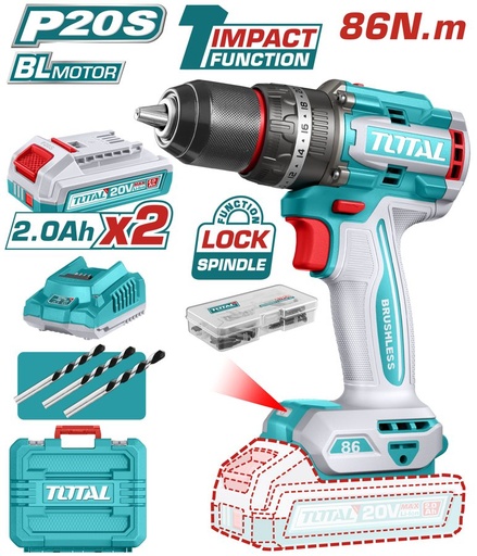 [FH39019] Taladro Percutor a Bateria 20V 86NM Bl - 2BAT(2AH+2AH)/CAR(2A) - TIDLI208687 - Total