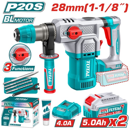 [FH39024] Rotomartillo a Baterias 20V 28MM Bl - 2BAT/CAR - TRHLI202862 - Total