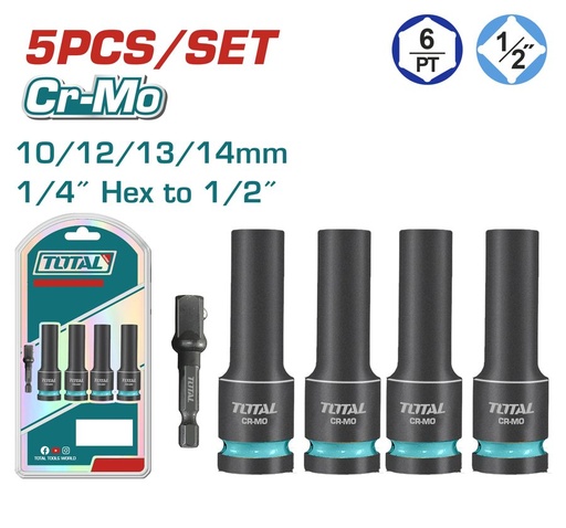 [FH39033] Juego de Llaves Tubo de Impacto 1/2PULG 78MM C/ Adapt. Atorn Imp. (5 Pzs) - Total