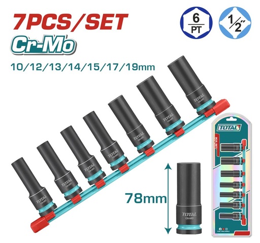 [FH39034] Juego de Llaves Tubo de Impacto 1/2PULG 78MM (7 Pzs) - Total