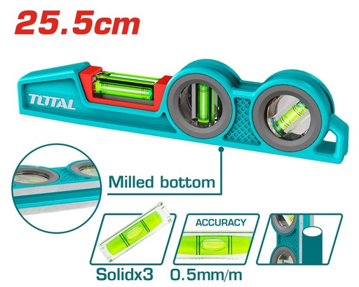 [FH39044] Nivel de Mano (burbuja) 3 Angulos 25.5CM - Total