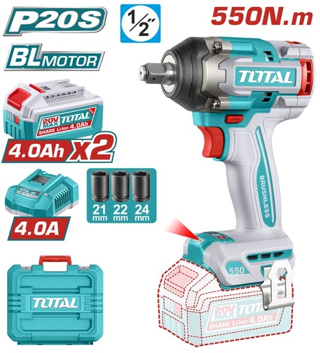[FH39055] Llave de Impacto a Bateria 20V 550NM Bl - 2BAT/CAR - TIWLI2055 - Total