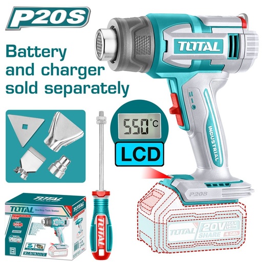 [FH39069] Pistola de Calor a Bateria 20V 550MAX (pant. Lcd) - sin Bat - TBLI2003 - Total