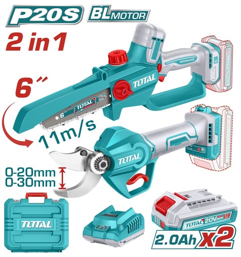 [FH39101] Kit Motosierra 6PULG y Tijera de Podar a Bateria 20V (promo) - 2BAT/CAR - TOSLI250795 - Total