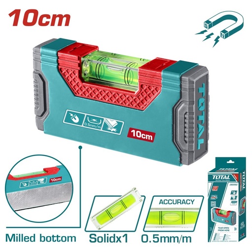 [FH39112] Nivel de Mano (burbuja) 10CM Iman Fuerte con Goma - Total