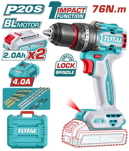 [FH39116] Taladro Percutor a Bateria 20V 76NM - 2BAT/CAR(4A) - TIDLI207686 - Total