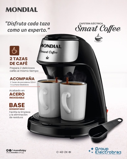 [HC39322] CAFETERA ELECTRICA SMART COFFEE 2 CAFECITOS MONDIAL