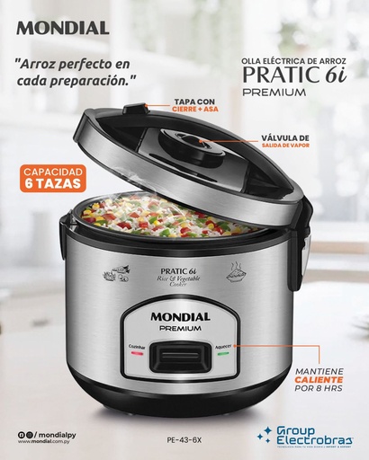 [HC39325] OLLA ELECTRICA DE ARROZ PRATIC 6i PREMIUM MONDIAL