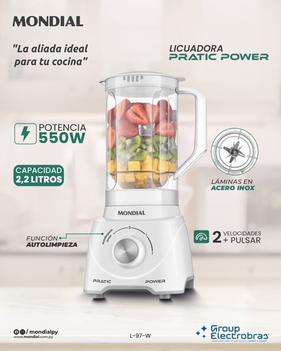 [HC39327] LICUADORA PRATIC POWER WHITE 550W 2,2L MONDIAL