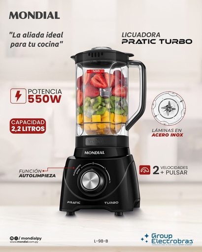 [HC39328] LICUADORA PRATIC TURBO 550W 2,2L MONDIAL