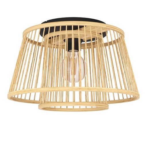 [EI39914] Plafon 1L E27 Acero/madera Hykeham - Eglo