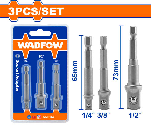 [FH41956] Adaptador De Atornillador De Impacto Para Llaves Tubo 1/4 - 3/8 - 1/2 (3 Pzs) - Wadfow