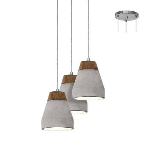 [EI42184] Colgante Tarega E27 De 3 Luces Gris/madera Eglo (outlet)
