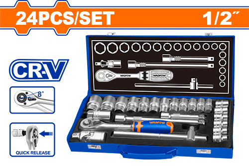 [FH43266] Caja Metálica Con Criquet, Llaves Tubo Y Accesorios 1/2 (24 Pzs) - Crv - Wadfow