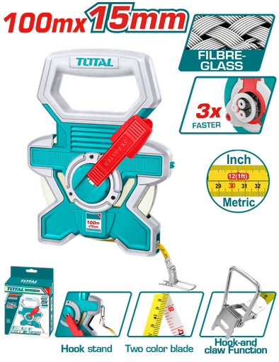 [E43522] Cinta Metrica Cruceta Fibra De Vidrio 100X15MM - Total