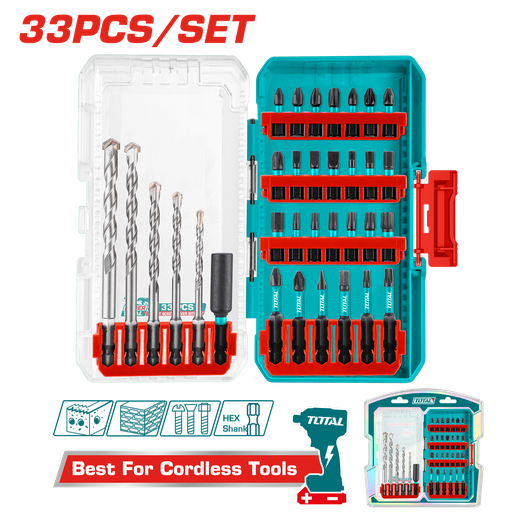 [E45211] Juego De Puntas Bit Y Mechas P/ Concreto (33 Pzs) - Total