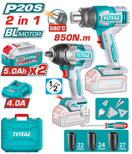 [FH45243] Kit Llave De Impacto 850NM Y Pistola De Calor 580GRAD 20V (promo) - 2BAT/CAR - Tosli260381 - Total