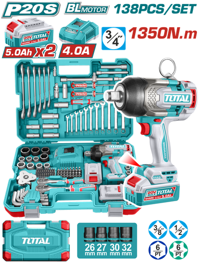 [FH45247] Kit Llave De Impacto A Bateria 20V 1350NM Con Herramientas (138pzs) - Bat/car - Thkthp41383 - Total