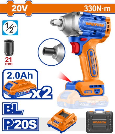 [FH45404] Llave De Impacto A Batería 20V 330NM BL - 2BAT/CAR - Wcd1b33 - Wadfow