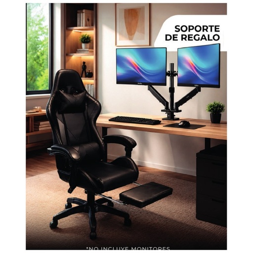 [TG46936] Combo Silla Gamer Xtreme con Posapiés Negra + Soporte de Monitor - Level