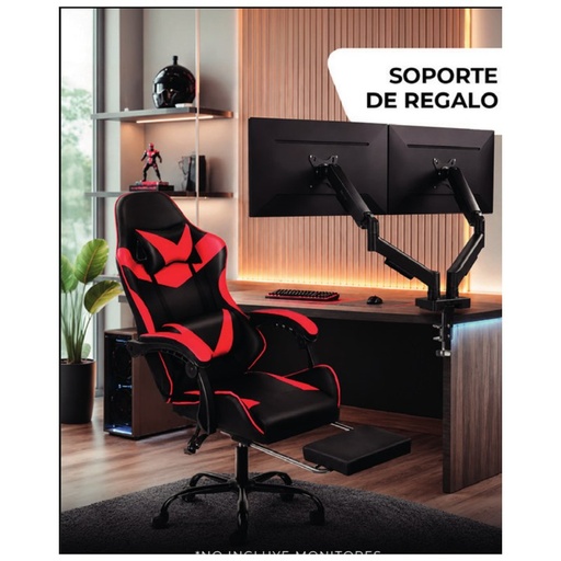 [TG46949] Combo Silla Gamer Xtreme con Posapiés Negra y Roja + Soporte de Monitor - Level