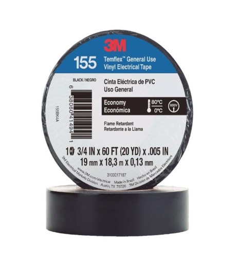 [EM47059] Cinta Aislante Negra 19 mm x 9 m Temflex 155 - 3M